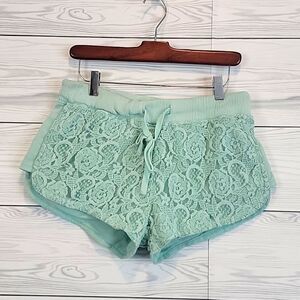 Ruche lace shorts teal green with drawstring Women's Size S